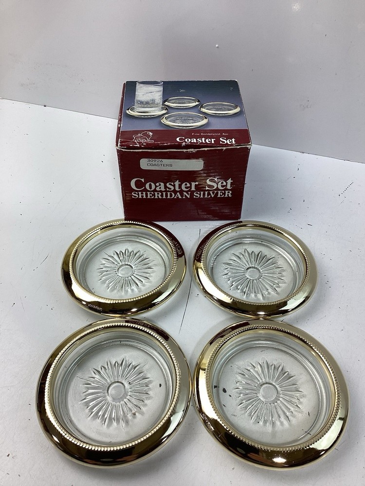 Westminster Sheridan Silver Coaster Set Fine Gold plated 4 Pc