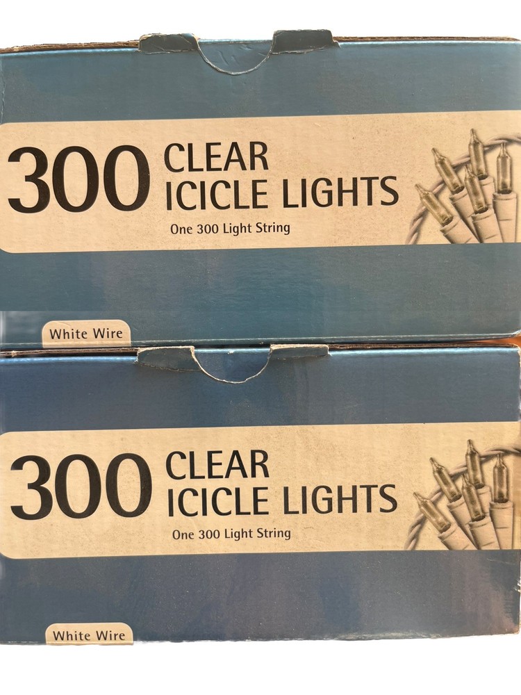 Holiday Time - 2-300 Light String Boxes ClearWhite Icicle Lights White Wire NEW!