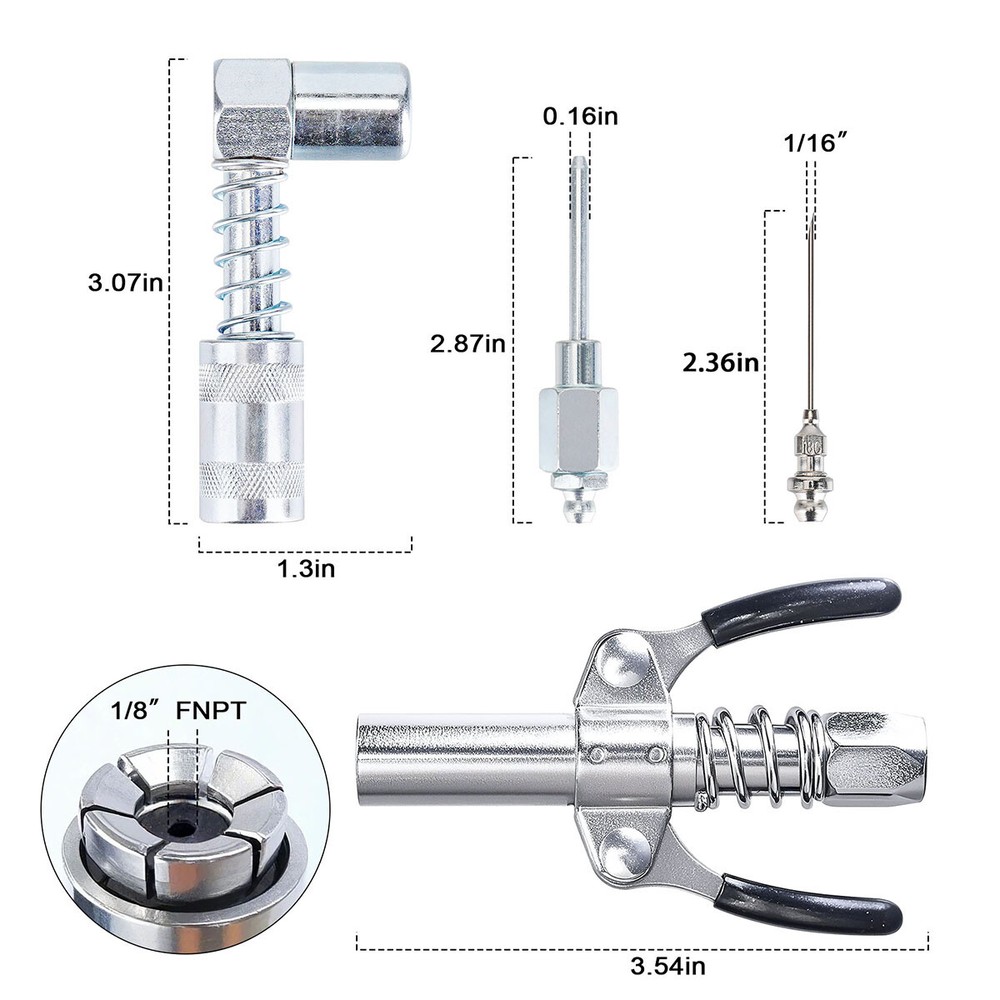 4pcs Grease Gun Fitting Tool Kit 90 Degree Coupler Adapter Needle Tips Dispenser