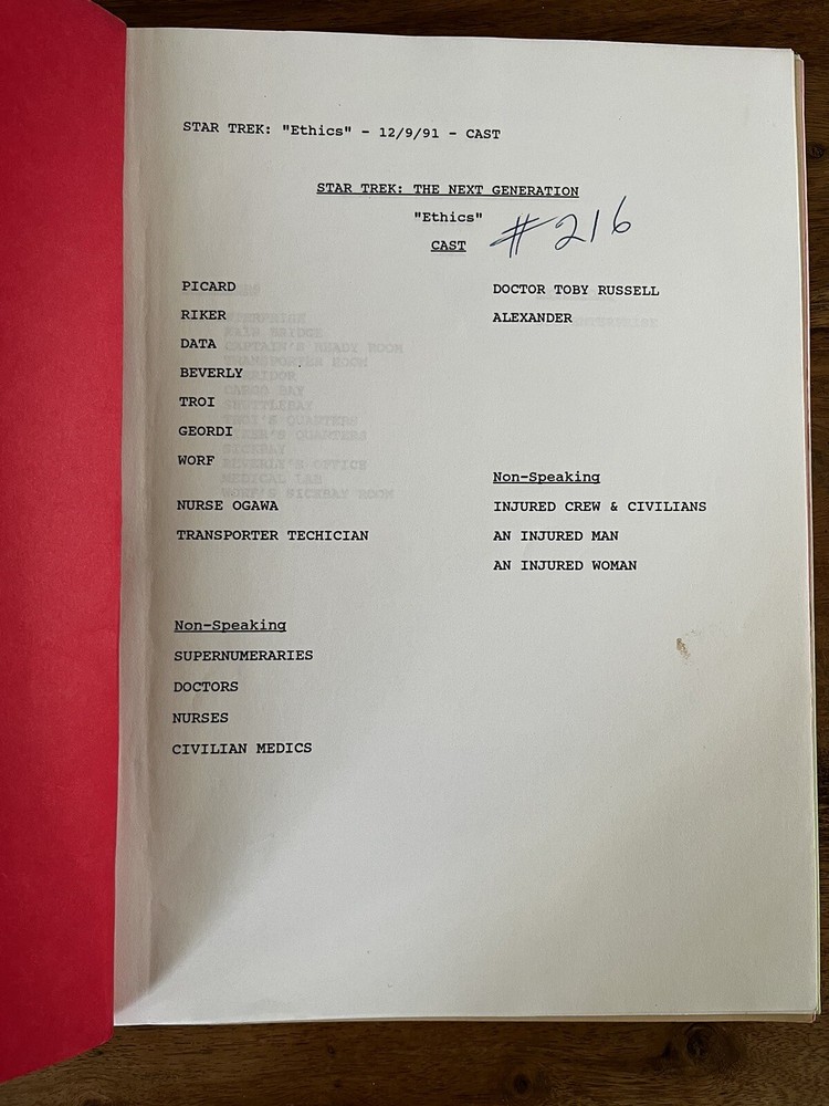 Star Trek: The Next Generation - 'Ethics' Original Final Draft Script (1991)
