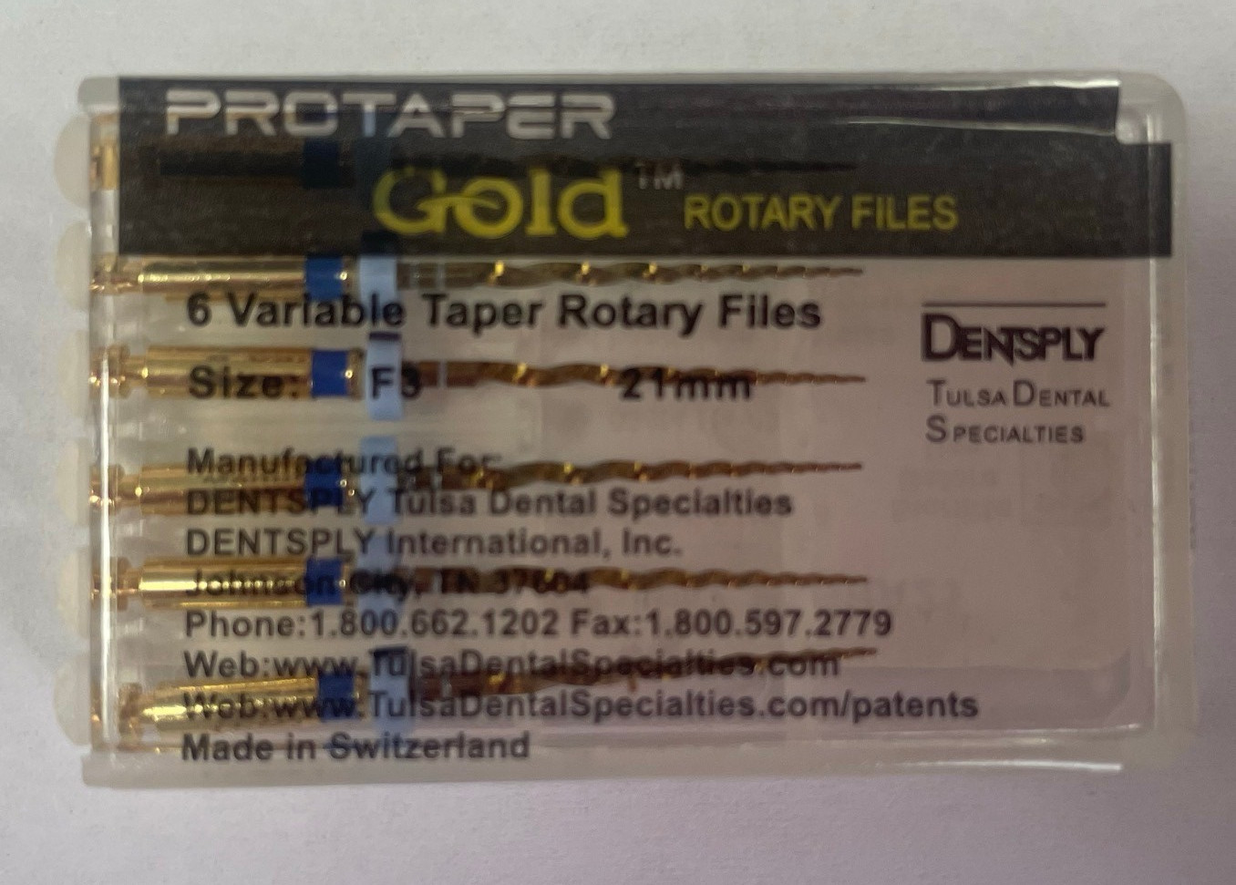 Dentsply ProTaper Gold Rotary Files F1, F2, F3, S1, S2, SX-F3, 6 files/pack