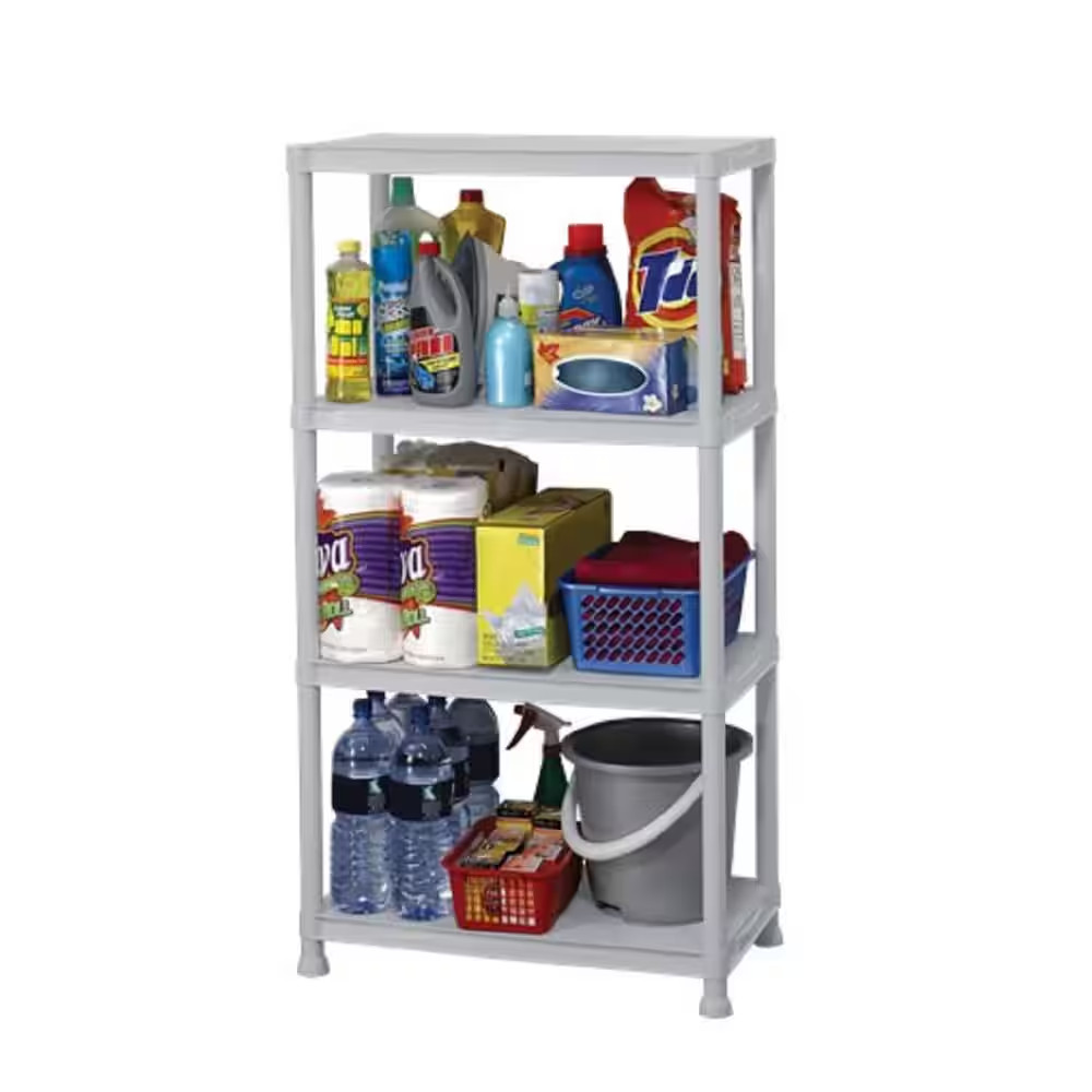 4-Tier Easy Assembly Multi-Purpose Plastic Garage Storage Shelving Unit in Gray
