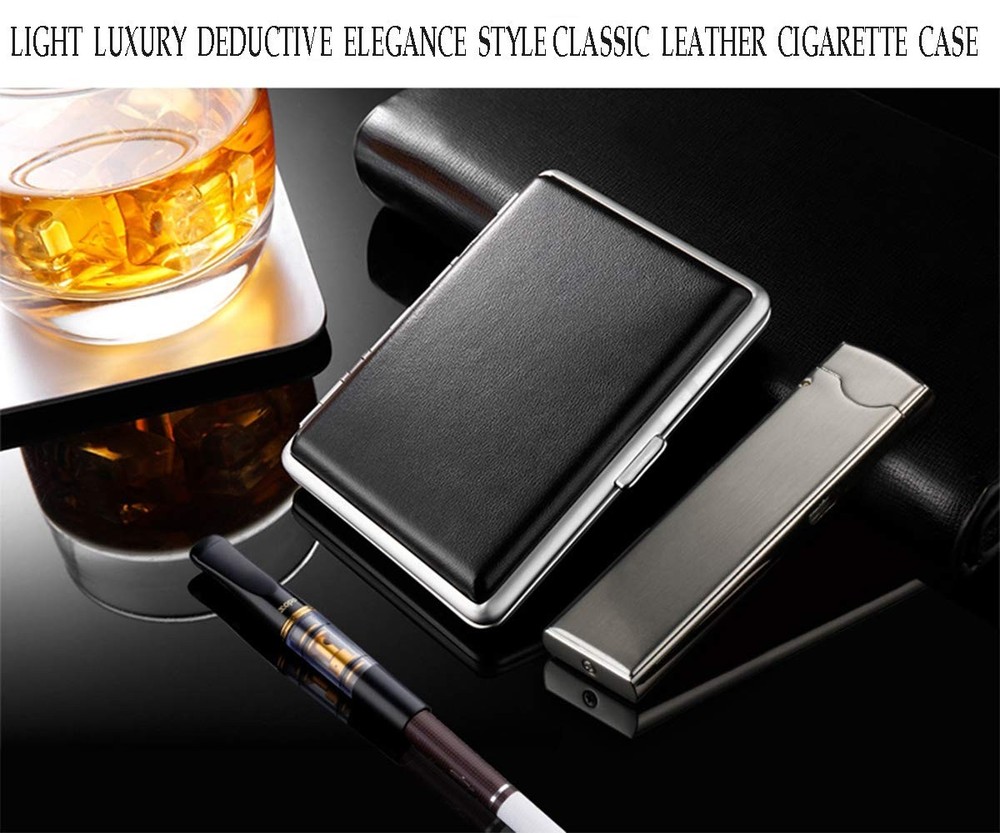 Cigarette Case Stylish Leather Surface Metal Box for 20 Cigarettes Cigarette ...