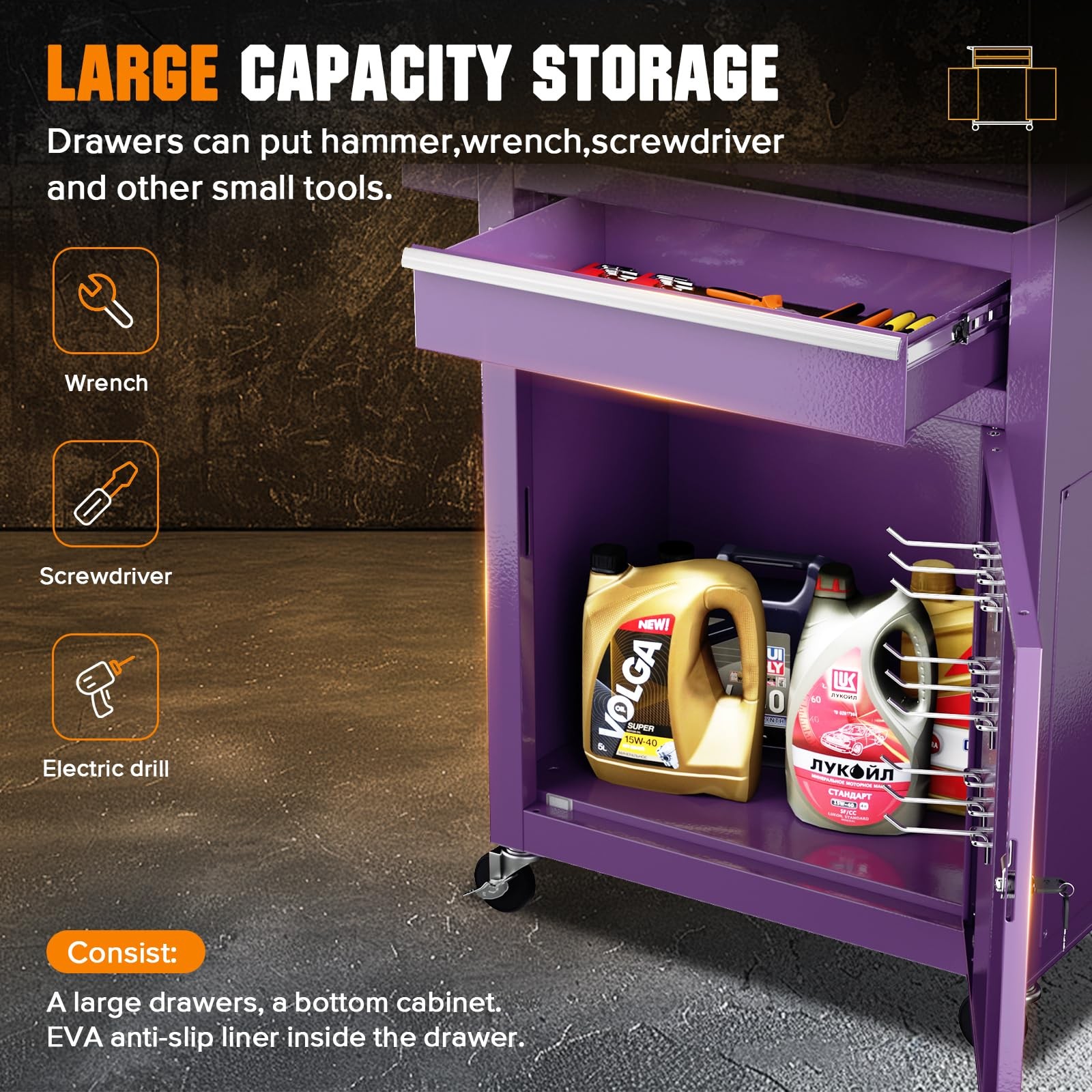 5-Drawer Rolling Tool Chest with Wheels, 2-in-1 Detachable Tool Box with Drawers