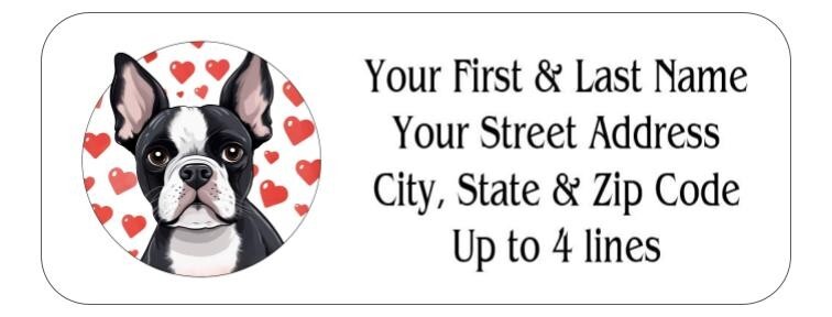 150 Boston Terrier Hearts Mailing Return Address Labels Personalized