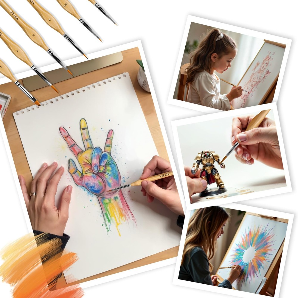6Pcs Miniature Paint Brushes Set with Triangular Handles - for Acrylics, Oils...