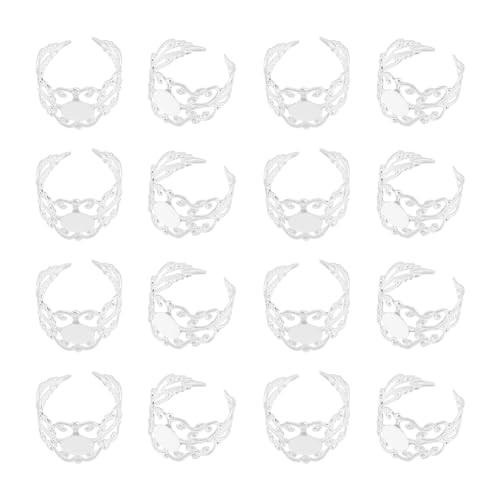 30Pcs DIY Blanks Ring Adjustable Filigree Open Cuff Ring Silver Metal Open