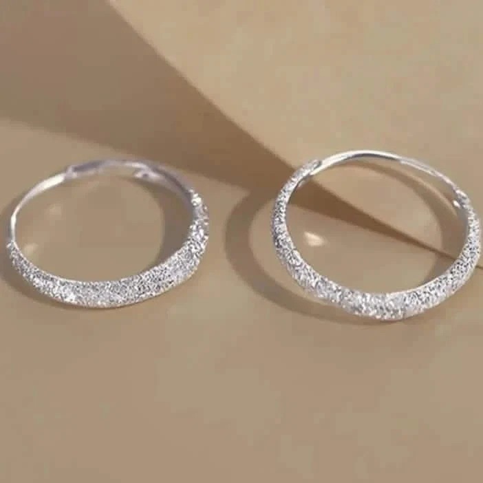 2 Pairs Silver Round Sparkling Starry River Hoop Earrings