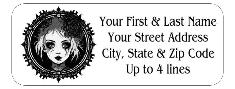 150 Goth Doll Face Mailing Return Address Labels Personalized  1 x 2 5/8 in.