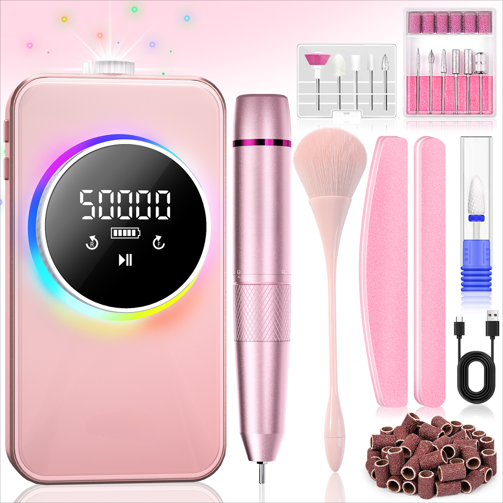 50000RPM Electric Nail Drill Machine Low Noise Sander File Portable Rechargeable