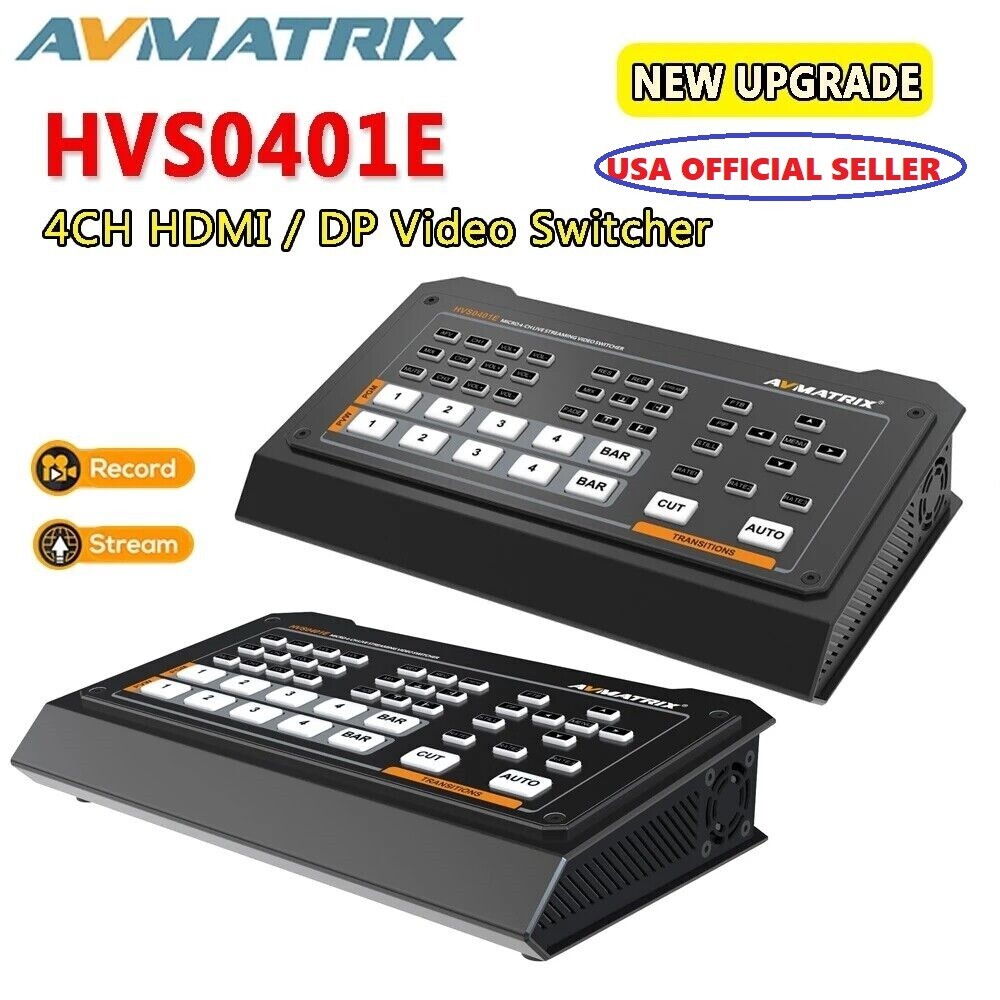 AVMATRIX HVS0401E 4CH HDMI/DP Video Switcher/Mixer Multi-Camera Live Streaming