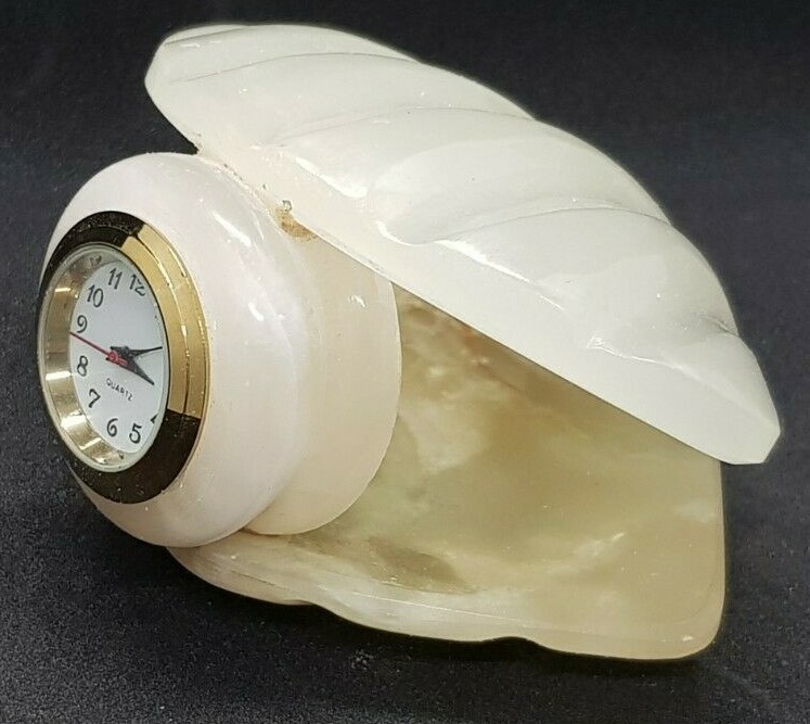 WHITE ONYX HANDCRAFTED, OYSTER CLOCK, POLISH FINISHED 5"