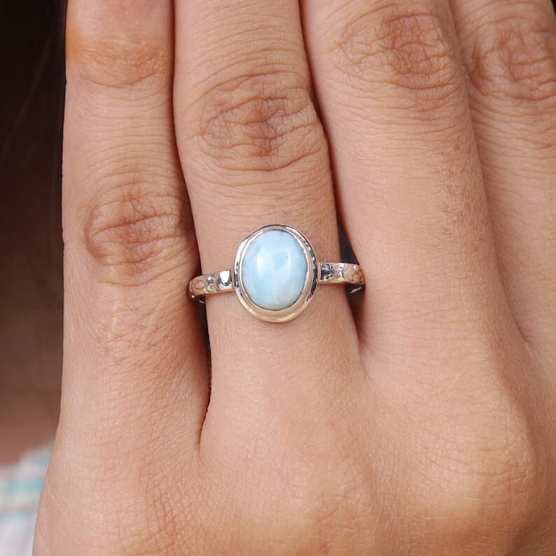 Gemstone Larimar~925 Sterling silver Band& Statement Ring Handmade Ring All Size