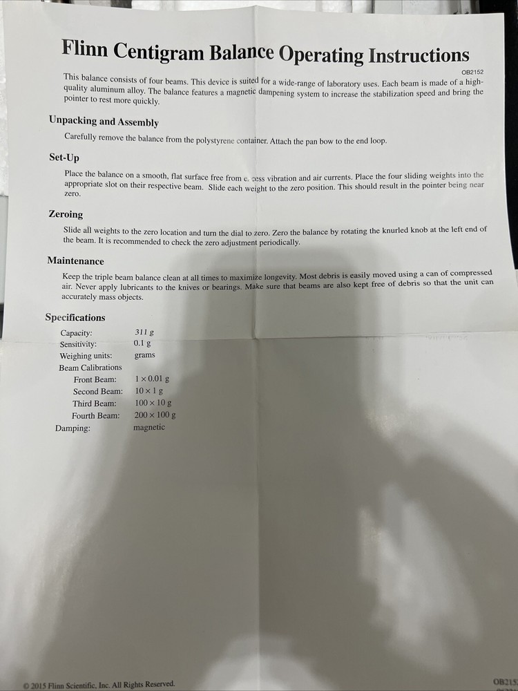 Flinn OB2152 Centigram Balance