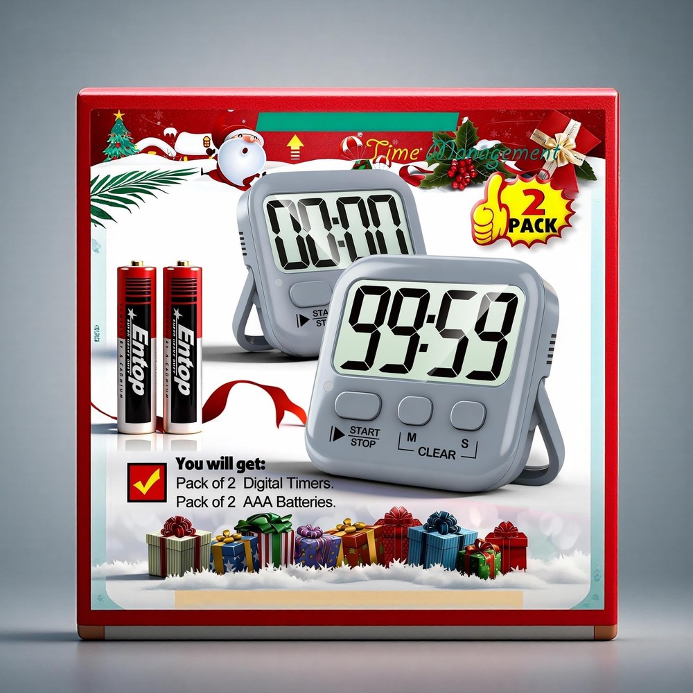2 Pack Digital Timer for Kids, Magnetic Countdown Kitchen Timers for Cooking,...