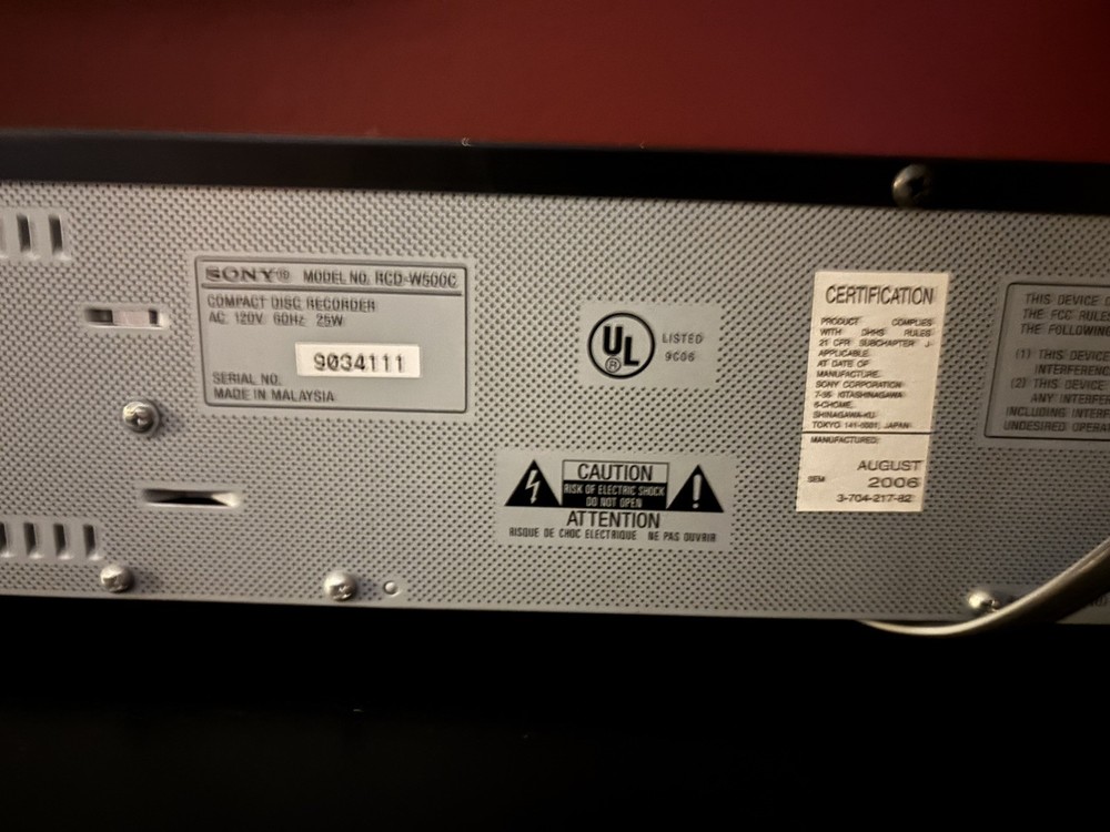 Sony RCD-W500C 5-CD Changer Recorder –Untested Turns On