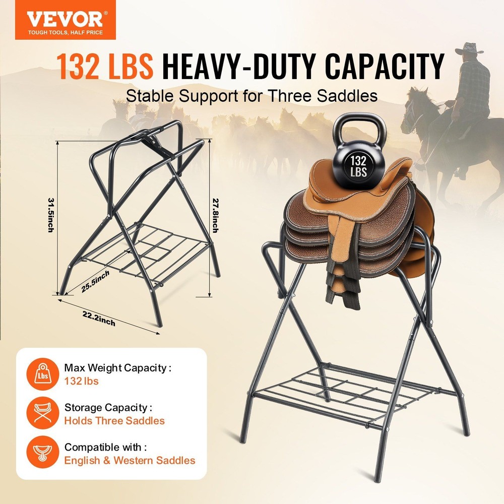 132lb Capacity Freestanding Folding Saddle Rack&Stand Portable Design