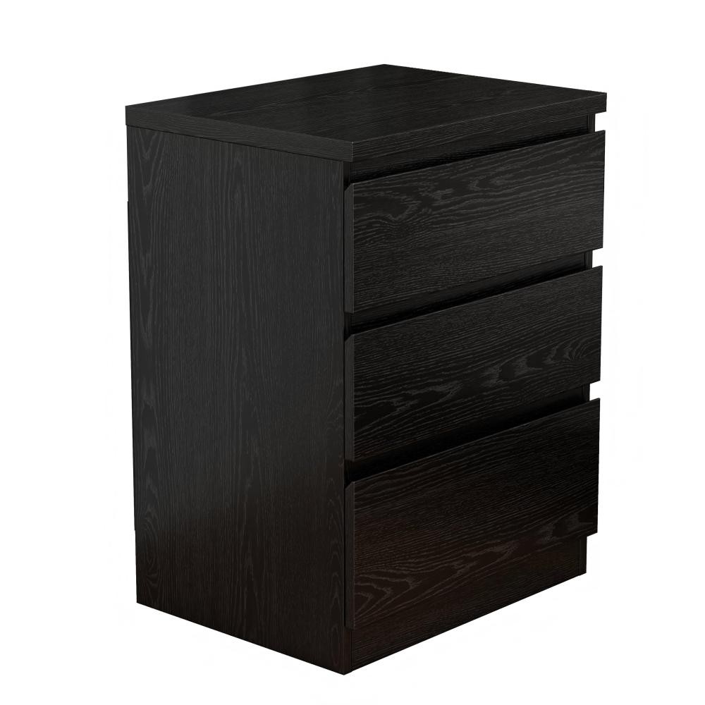 Modern Black Nightstand with 3 Drawers, Handle-Free Bedroom Dresser