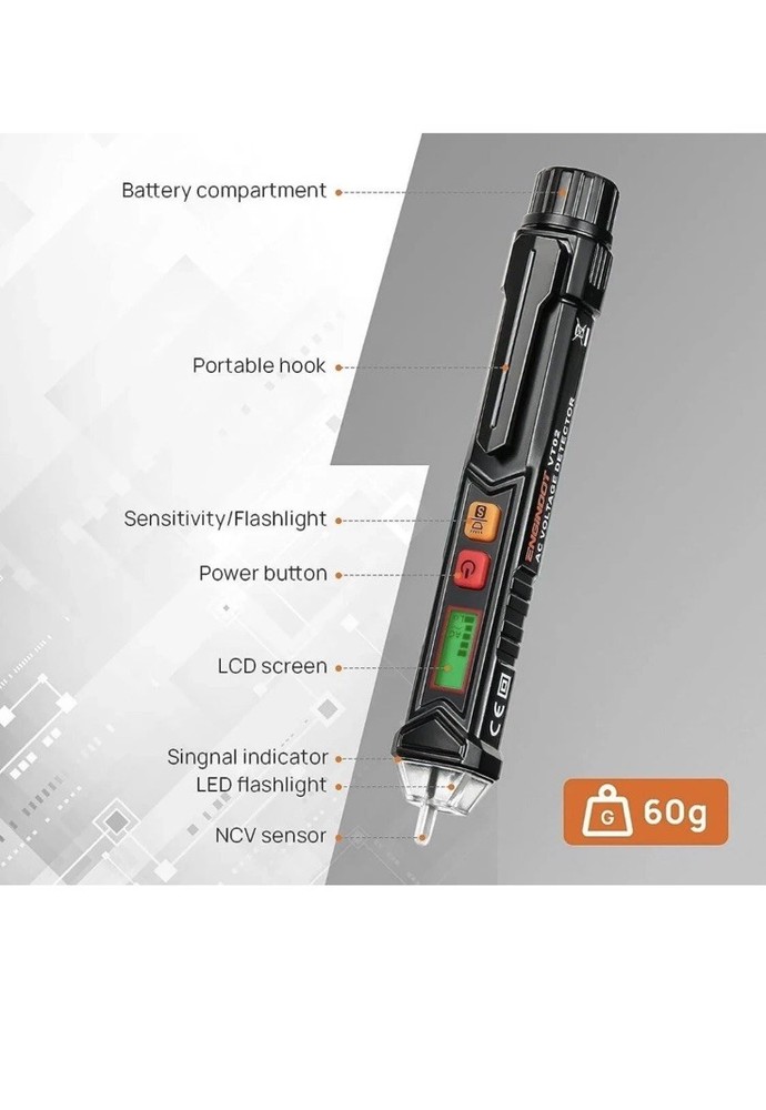 Non-Contact Voltage Electrical Tester Detectable with Dual Range (Batteries Incl