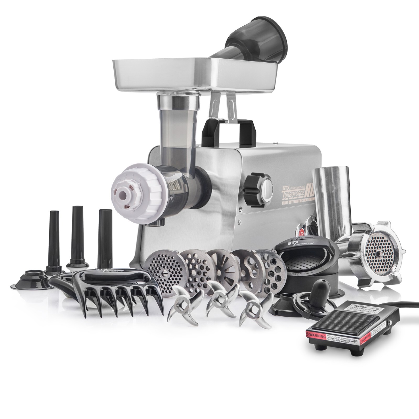 STX Intl Turboforce 3500 HD Heavy Duty Meat Grinder w/ Foot Pedal, Juicer & More