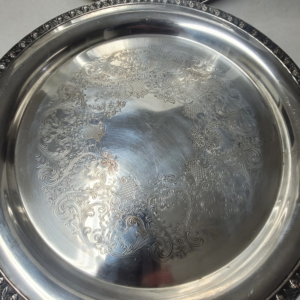 2 Wm. Rogers Silverplate RosePattern 13 Inch Trays Damaged