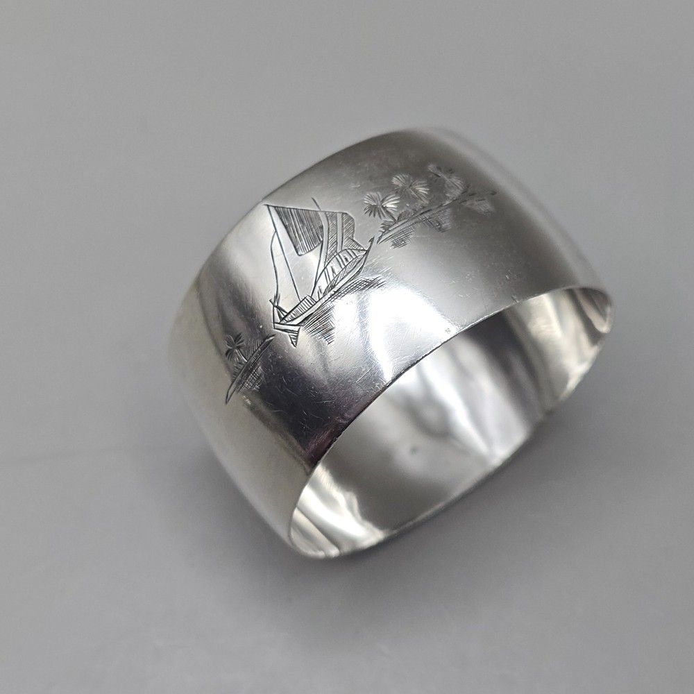 Sterling Silver Napkin Ring Engraved River Scene