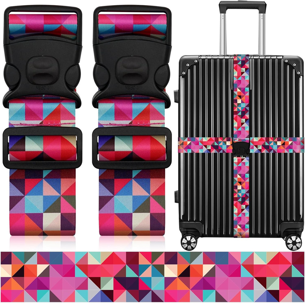 2 Pack Luggage Straps for Suitcases, Adjustable Belt with Double Lock and Quick