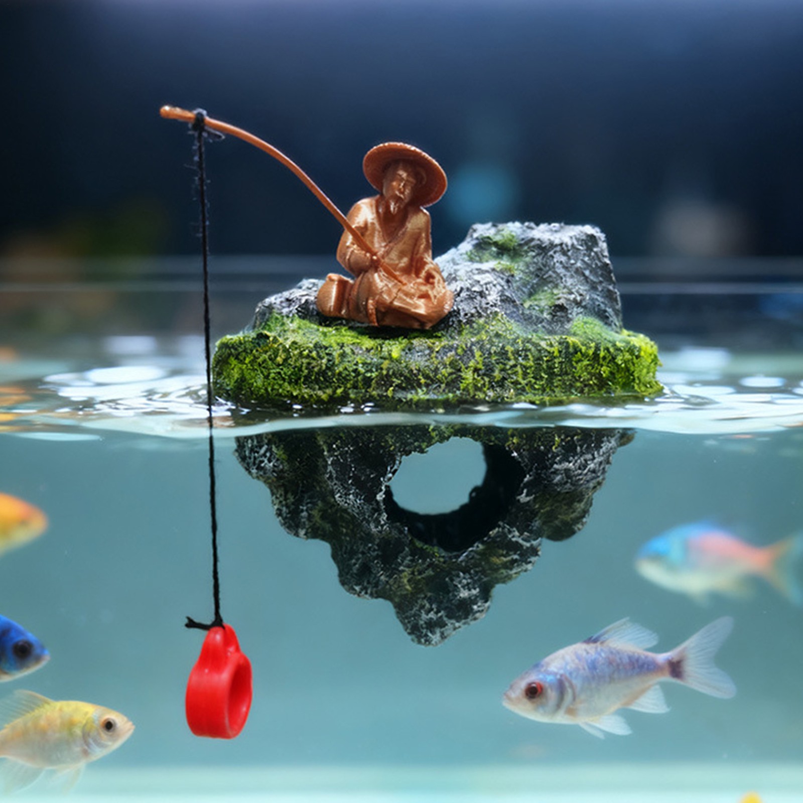 Aquarium Decorations Resin Realistic Small Floating Fisherman Island Fish
