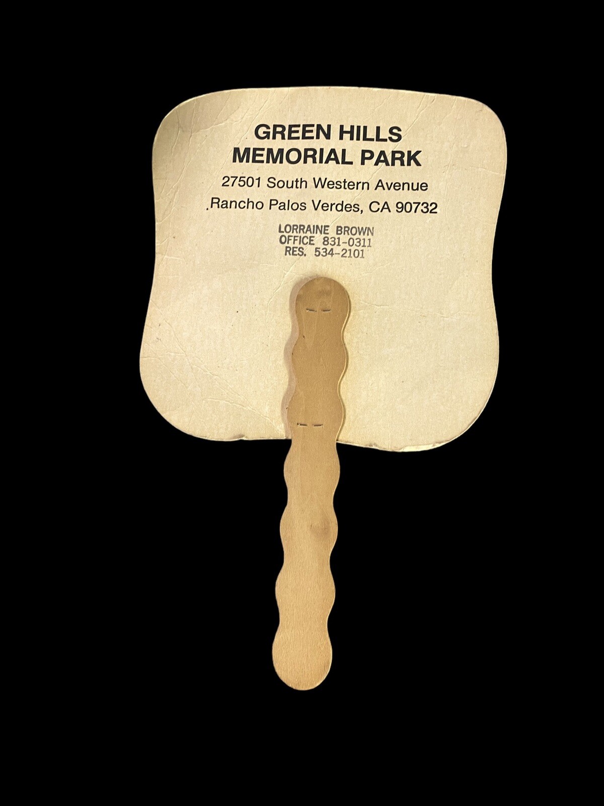 Vtg Paper Fan Advertising Jesus Funeral Memorial Park California Cemetery Death