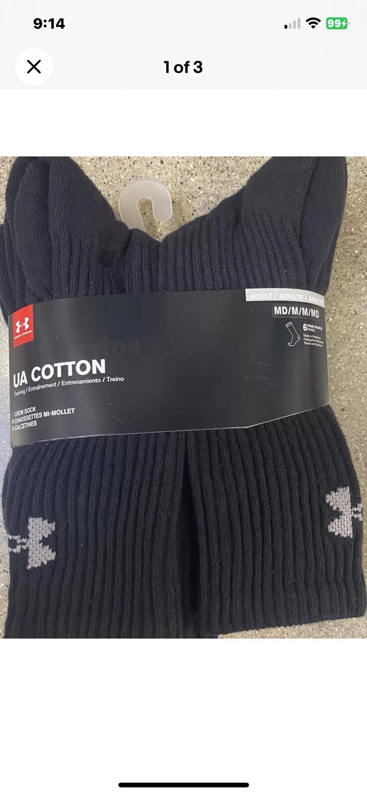 UNDER ARMOUR Men Crew Socks 6 Pair BLACK Size Large 8.5-13 Cotton Pack 76/22/2