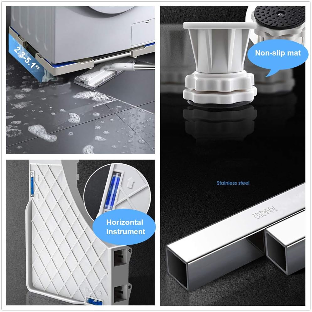 Adjustable Multi-Functional Refrigerator and Washing Machine Stand with 4 Feet