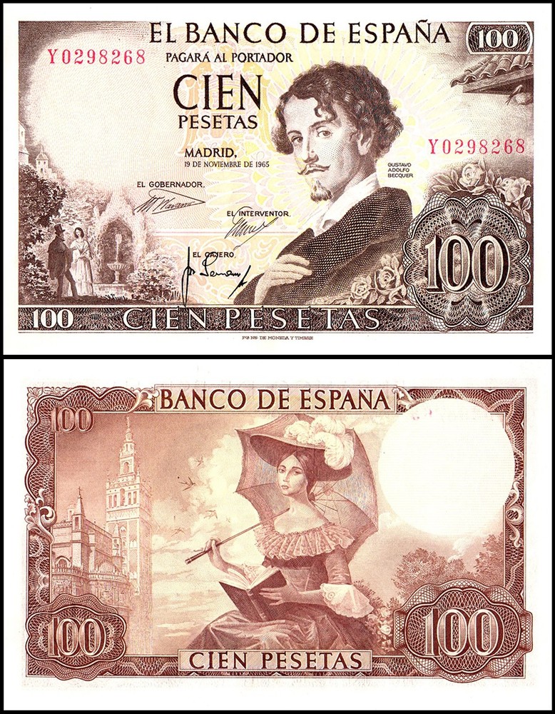 Spain 100 Pesetas, 1965, P-150, UNC