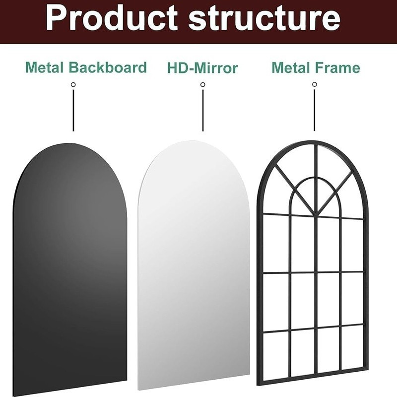 Arched Bathroom Mirror Decorative Iron Frame Explosion-Proof Easy Installation