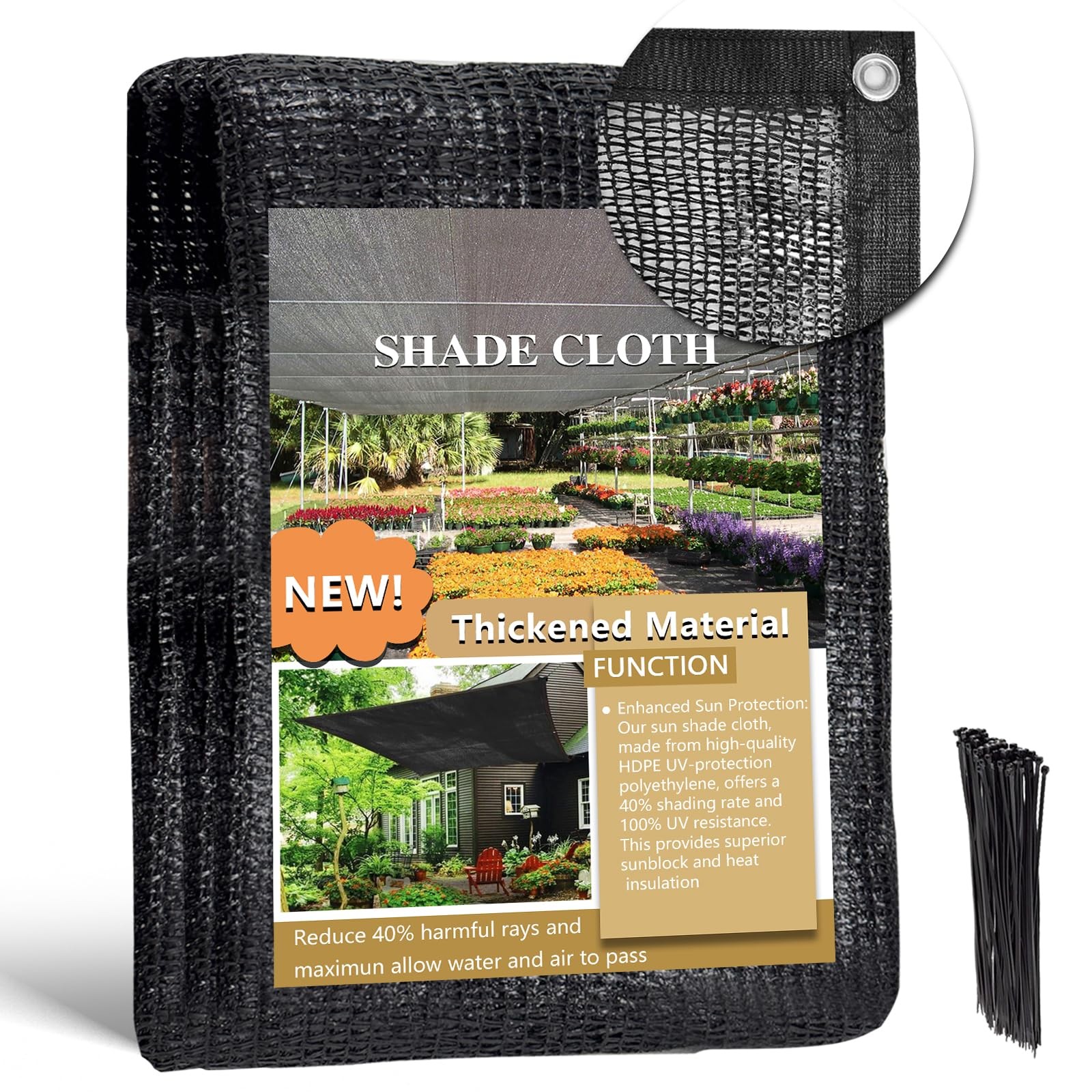 10x20FT 40% Garden Shade Cloth for Plants Heavy Duty Mesh Tarp with Grommets