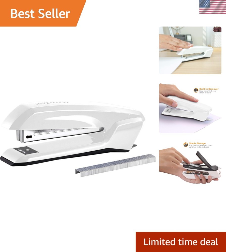 Lightweight Elegant Office Stapler with Visual Alert & Staple Storage, 20 Sheets