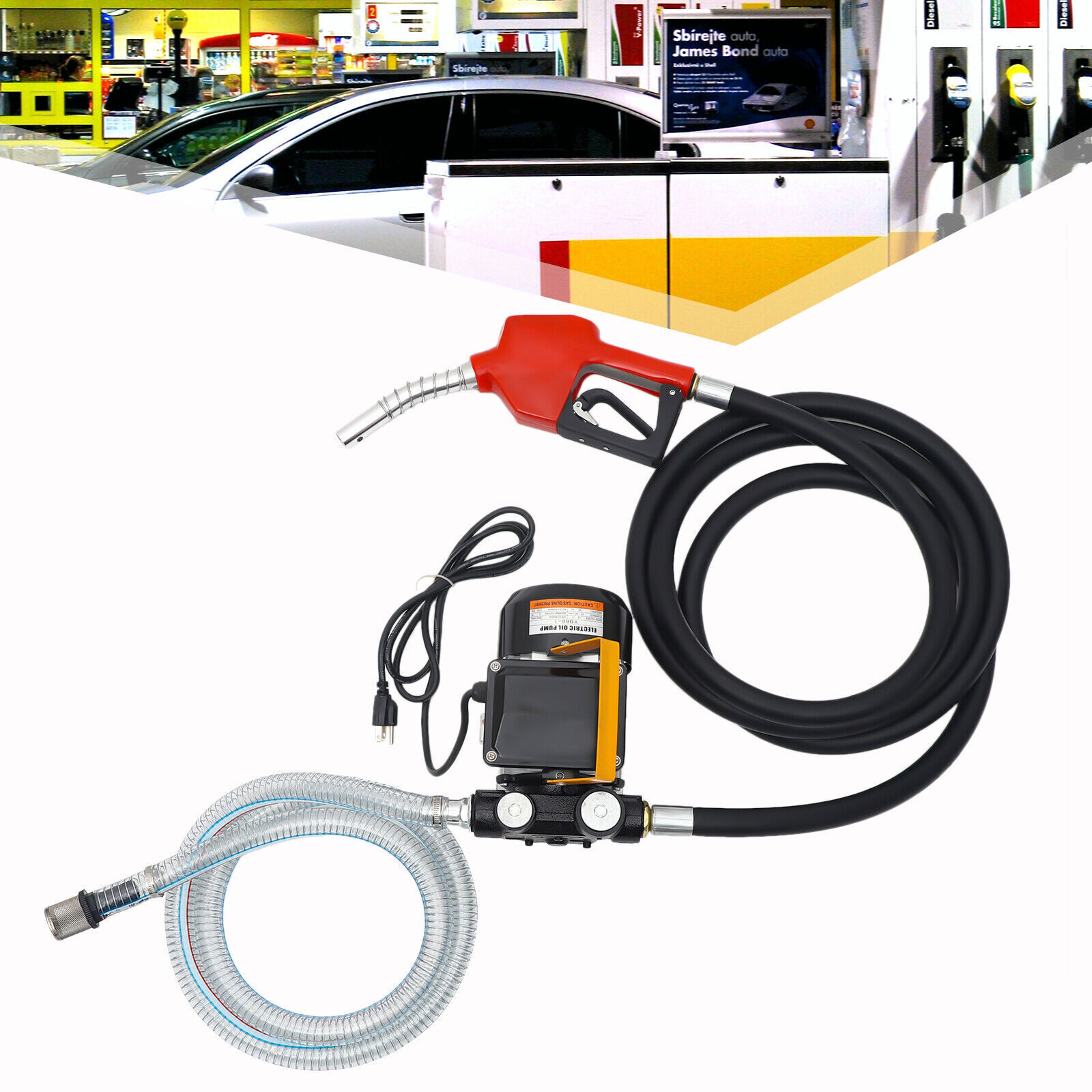 110V Electric Diesel Oil Fuel Transfer Pump Self-Priming Pume w/ Hose Nozzle Kit