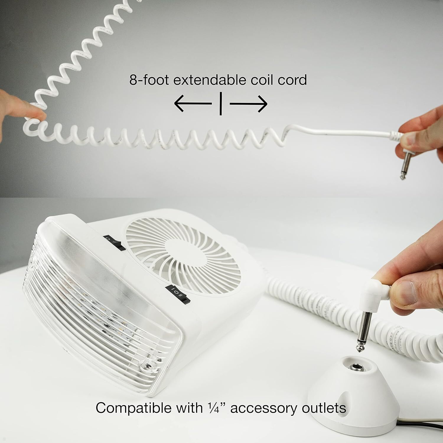 RV Portable 12V LED Cabin Light and 2-Speed Personal Fan Combo - Quiet Motor