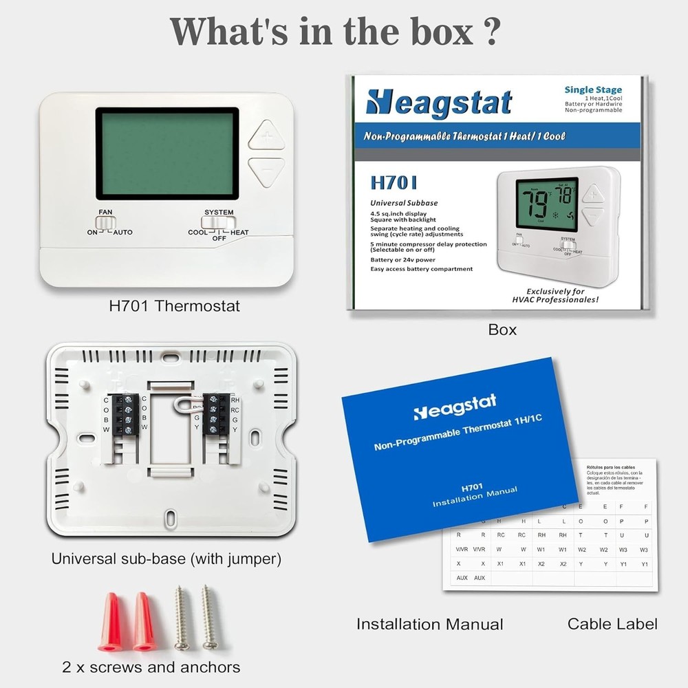 Versatile Non-Programmable Thermostat for Single-Stage Systems - White Display
