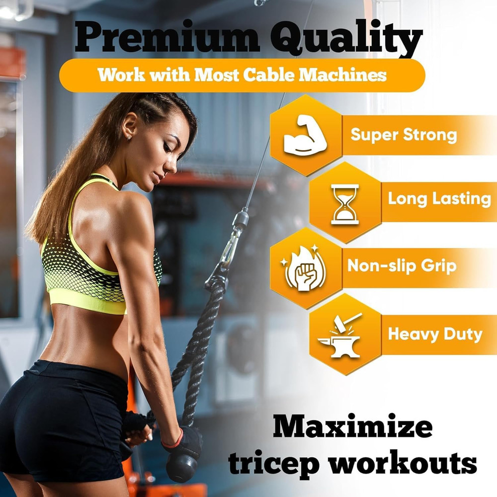Double Length Tricep Pull Down Rope - 54 Inches Attachment for Cable Machine - H