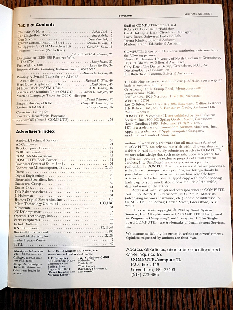 Compute II. Magazine 1980, Issues #1 and #2, 8 Bit Single Board Computers