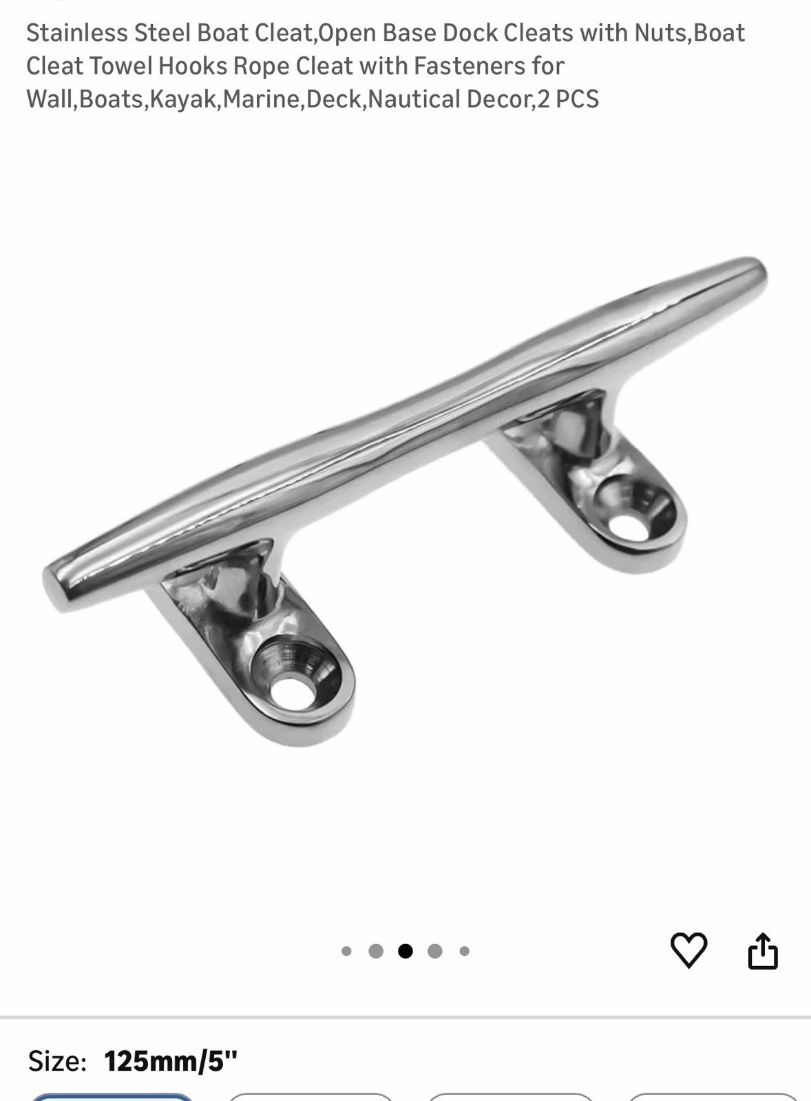 Stainless Steel (2) Boat Dock Cleats 5 Inch Silver Brand New