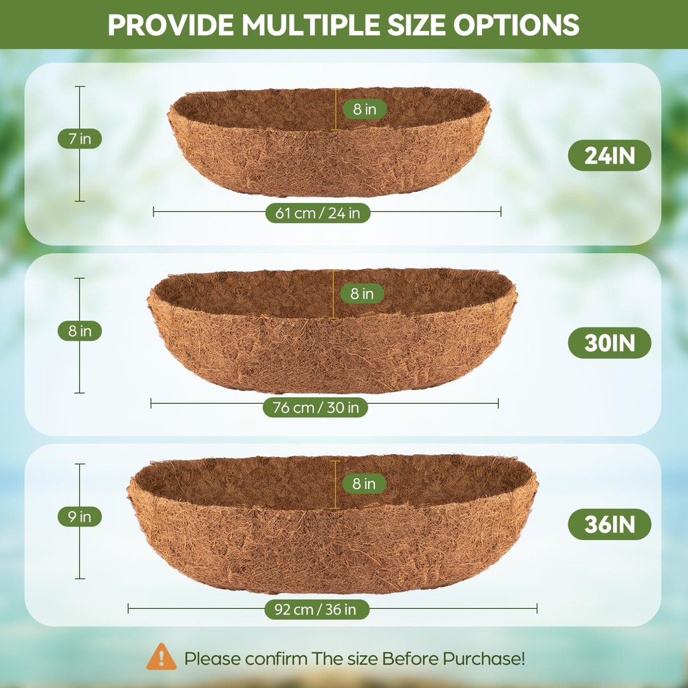 2Pcs Trough Coco Liner 30" Coco Coir Liners for Planters, Liners for Window B...