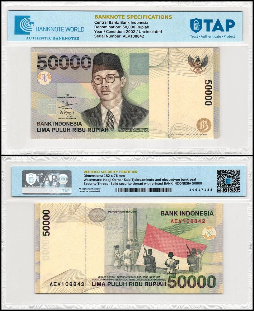 Indonesia 50000 Rupiah, 2002, P-139d, UNC Authenticated