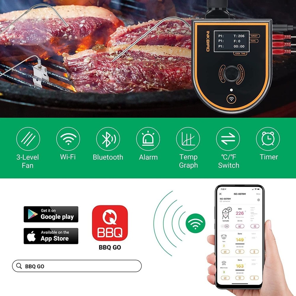 Bluetooth Smoker Temperature Controller Wireless Meat Thermometer Exhaust Fan US