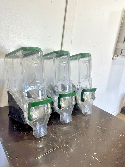 LOT OF 3 TRADE FIXTURES 618/624 COMMERCIAL BULK FOOD GRAVITY BIN DISPENSERS