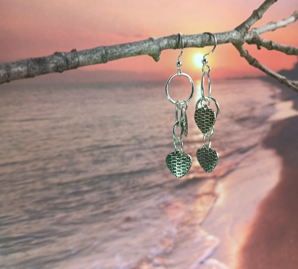 Handmade Artisan Tiered Heart Dangle Earring