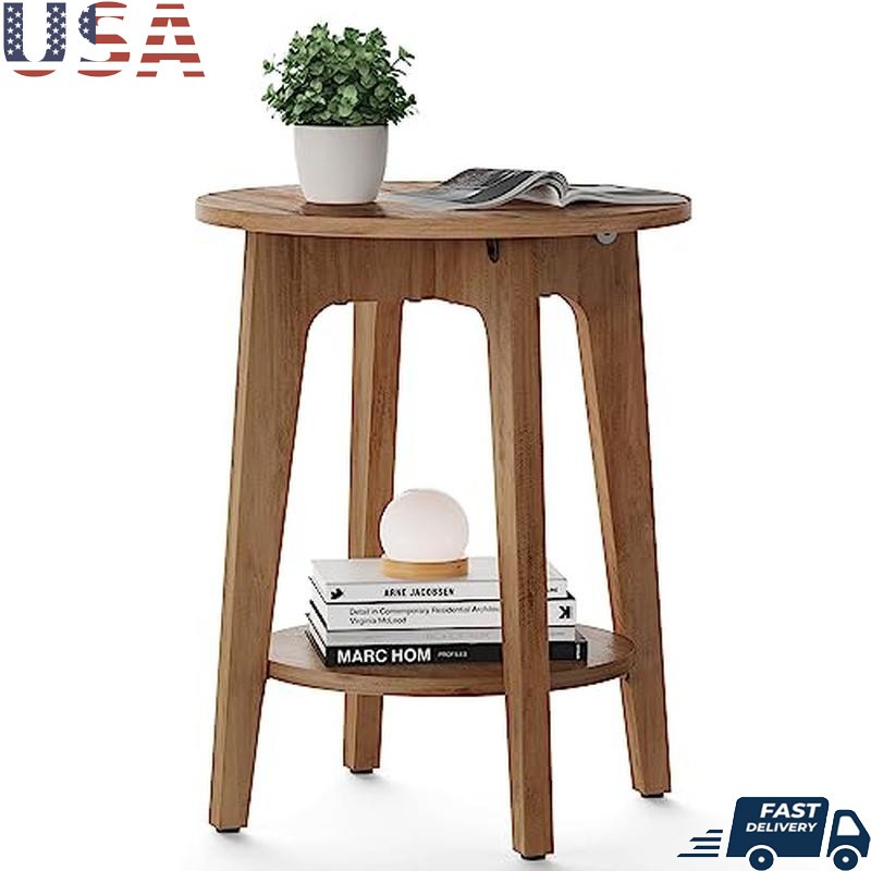 Side Table, Small Round End Table with Lower Shelf, Nightstand for Small Spaces
