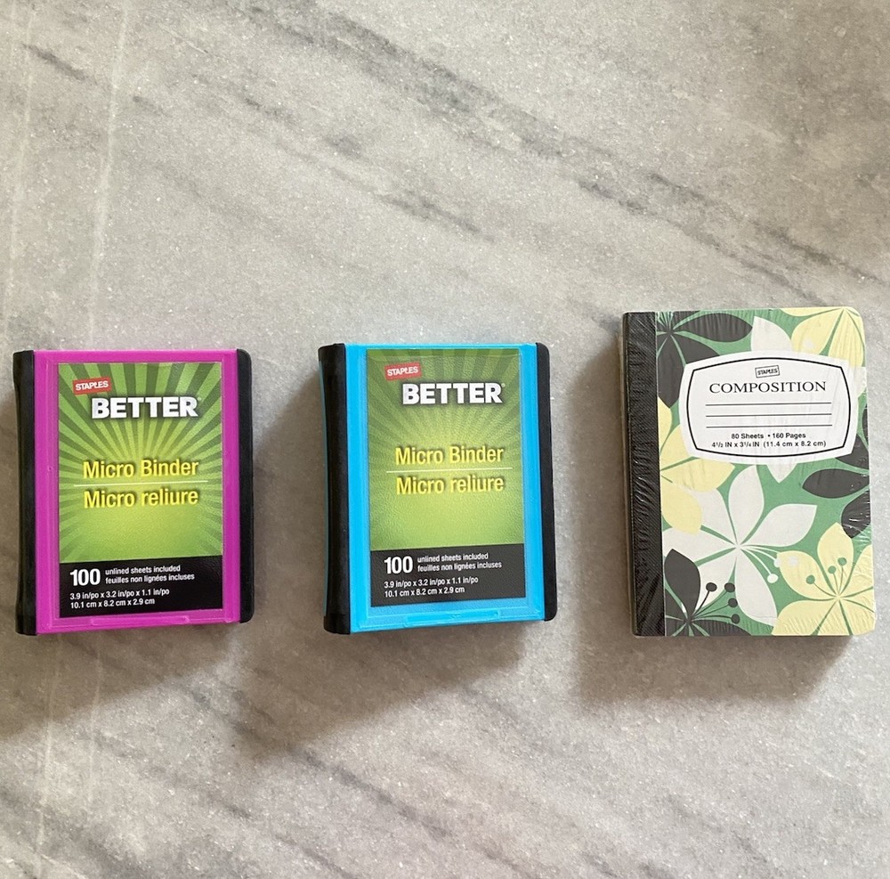 Lot Staples Micro Binders With Unlined Sheets & Mini Composition Notebooks