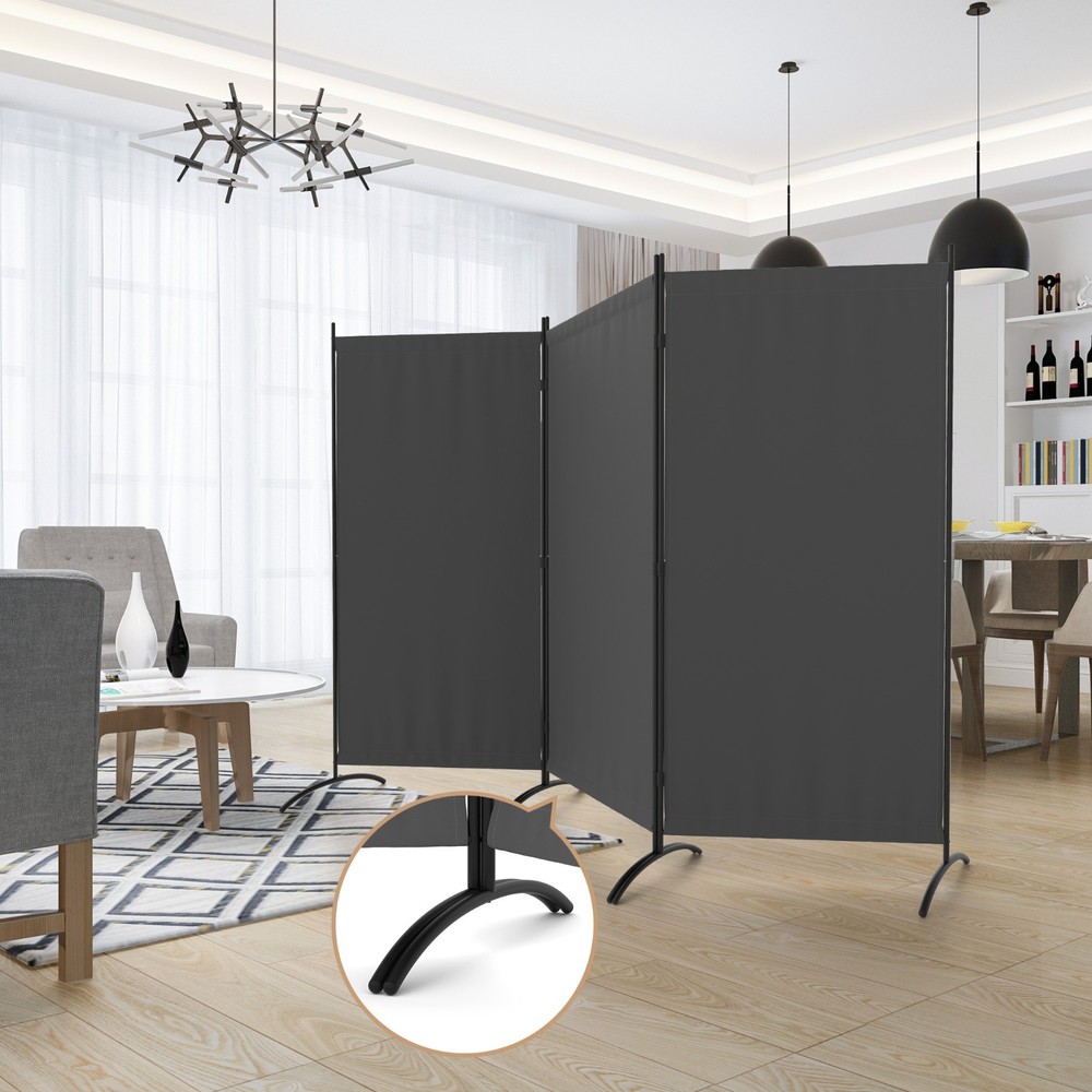 Grey 3 Panel Room Divider Privacy Screen Portable Folding Partition for Office