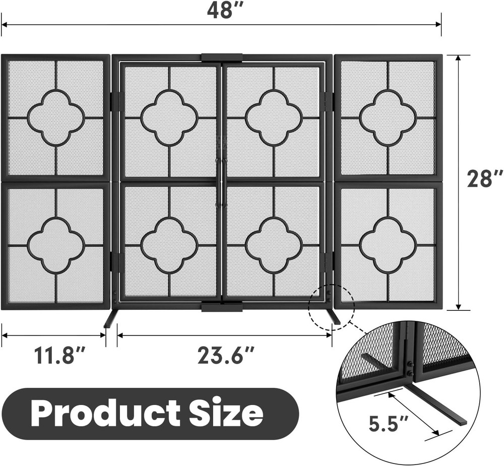 Decorative 3-Panel Fire Screen 48" W x 28" H with Floral Design - Safe & Durable